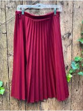 ANTONIO MELANI Pleated Midi Skirt - Red-Burgundy Pleated Skirt